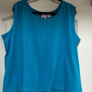 NWOT Sue Scott Womens Sz 1X Scoop Neck Sleeveless Tank Top Aqua Cotton Blend